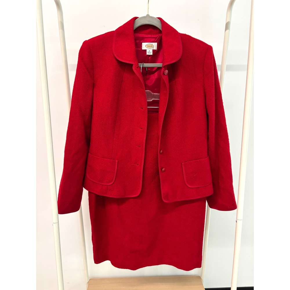 Talbots Vintage Red Wool Blend Skirt Suit Blazer Pencil Skirt Set Size 8